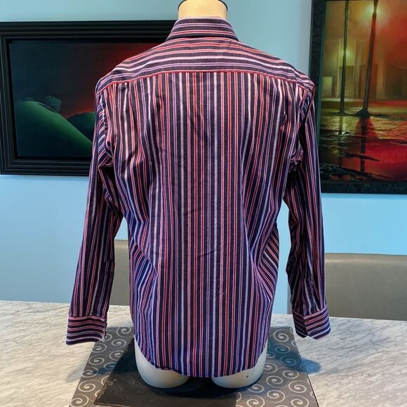 Visconti Large Button Down Dress Shirt Stripes 2 Ply Mercerized Cotton - Picture 4 of 7